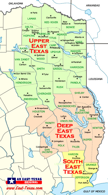Map Showing the Larger Cities in East Texas