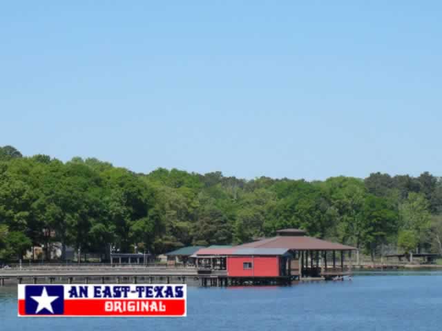 Boat docks on the Texas side of Toledo Bend Reservoir near the Pendleton Bridge