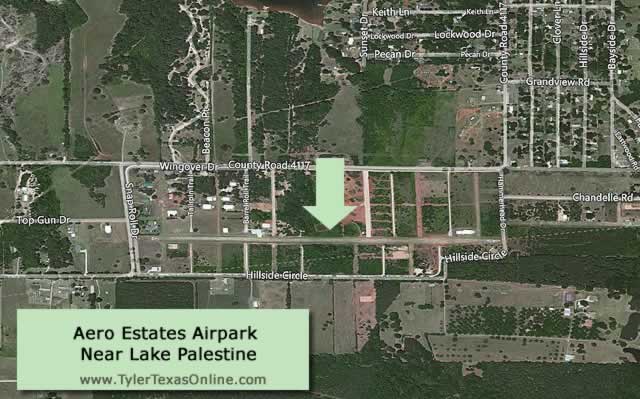 Aerial view of Aero Estates Airport Near Frankston and Tyler in East Texas