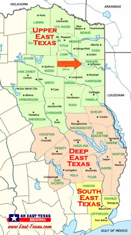 Map Showing Location of Jefferson in East Texas