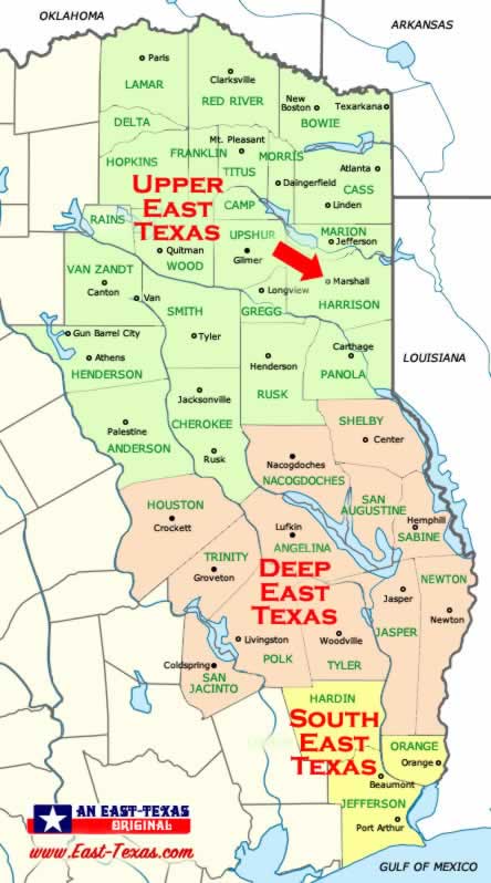 Map of Deep East Texas Showing Location of Marshall