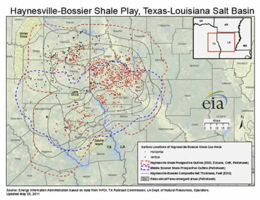 Map of the Haynesville - Bossier Shale Play in Texas and Louisiana