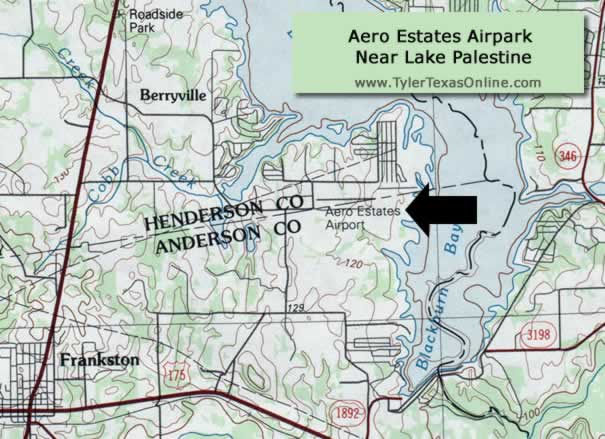 Map of Aero Estates Airport Near Frankston and Tyler in East Texas