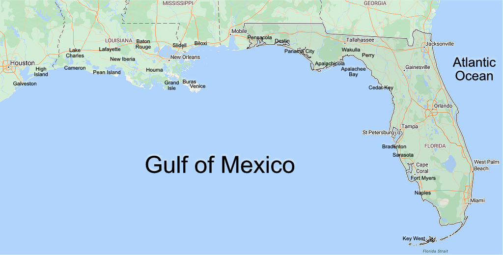 Map of the Gulf of Mexico from Louisiana to Florida