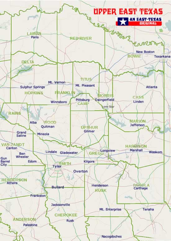 Map Showing Location of Waskom in East Texas