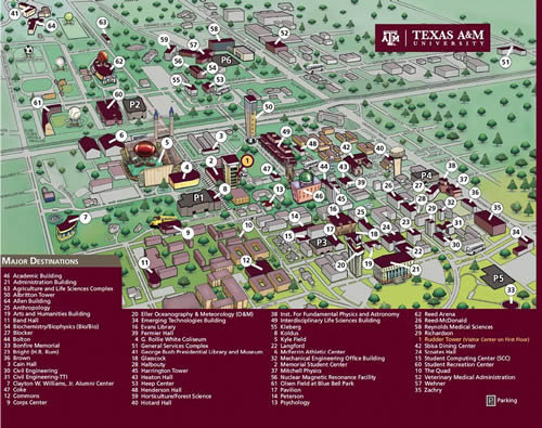 Click for a map of the Texas A&M campus in College Station