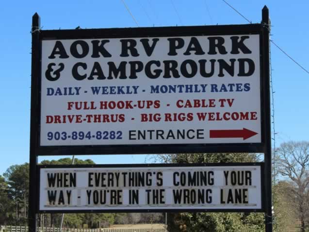 AOK RV Park and Campgroud, east of Flint on FM 346