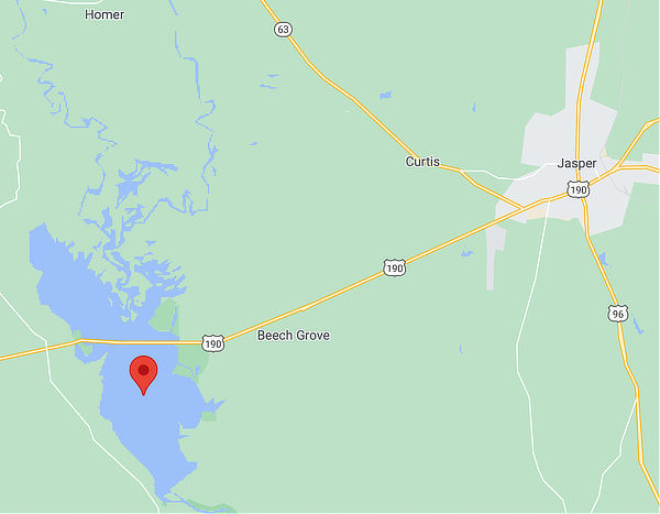 Map showing the location of the Steinhagen Reservoir in Texas