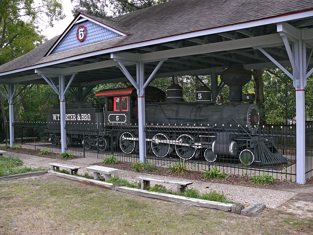 Locomotive No. 5 on display in Heritage Park in Livingston, Texas