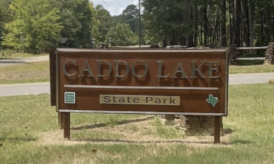 Sign at the entrance to Caddo Lake State Park in East Texas