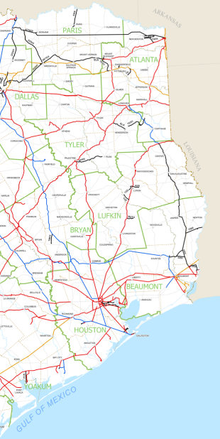 East Texas Railroad Map provided by TxDOT ... click to enlarge