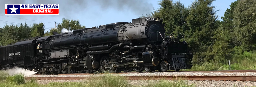 Union Pacific 4014 "Big Boy" engine pulling the steam excursion train into Jefferson, Texas, on August 25, 2021