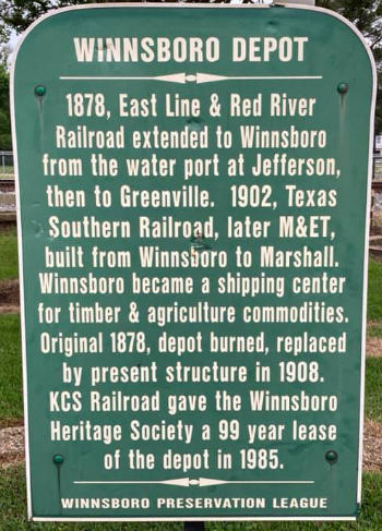 Historic marker at the  Winnsboro, Texas railroad depot