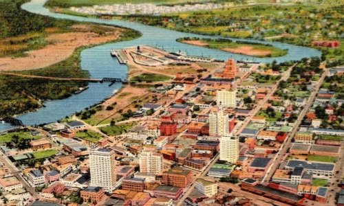 Historic aerial view of  Beaumont Texas