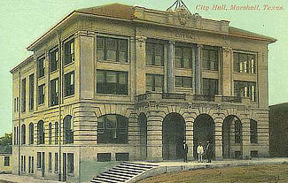Historic postcard of City Hall, Marshall, Texas