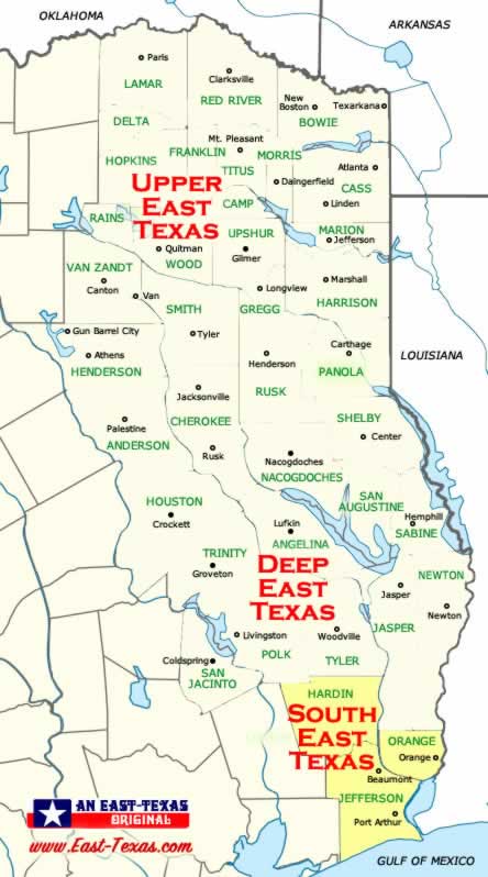 Map of South East Texas Counties and Larger Cities