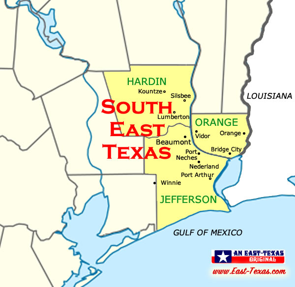 Map of South East Texas showing the location of Bridge City